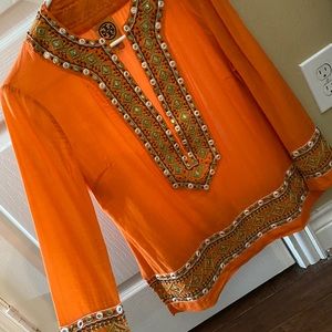 Tory Burch Orange embellished tunic